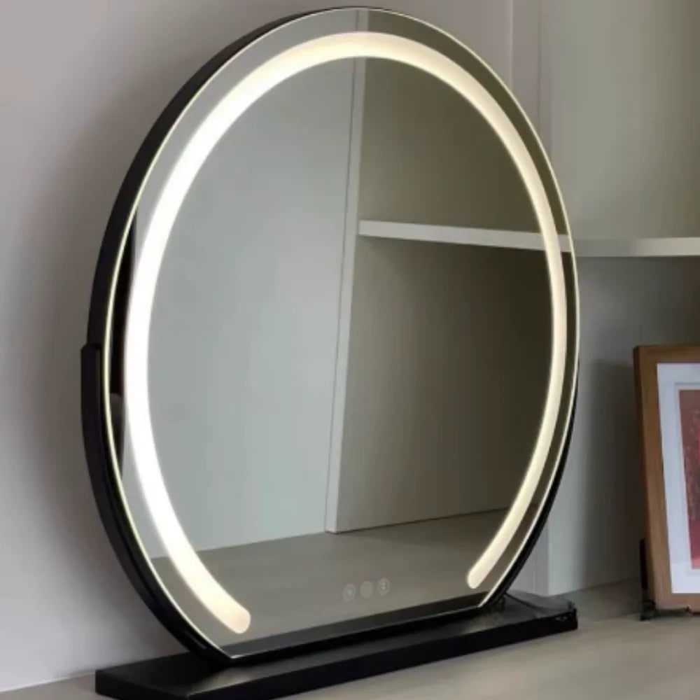 Lighted makeup mirror showing the touch control area in detail.