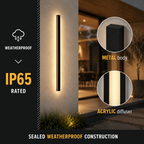 Wall sconce in an IP65 graphic with water and weather detail circles.