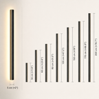 Wall sconce beside a vertical size chart showing multiple fixture lengths.