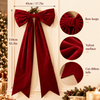 Long Velvet Christmas Bow — dimension and velvet detail graphic