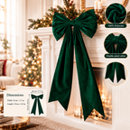 Long Velvet Christmas Bow — green bow product information graphic