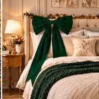 Long Velvet Christmas Bow — green bow on a headboard