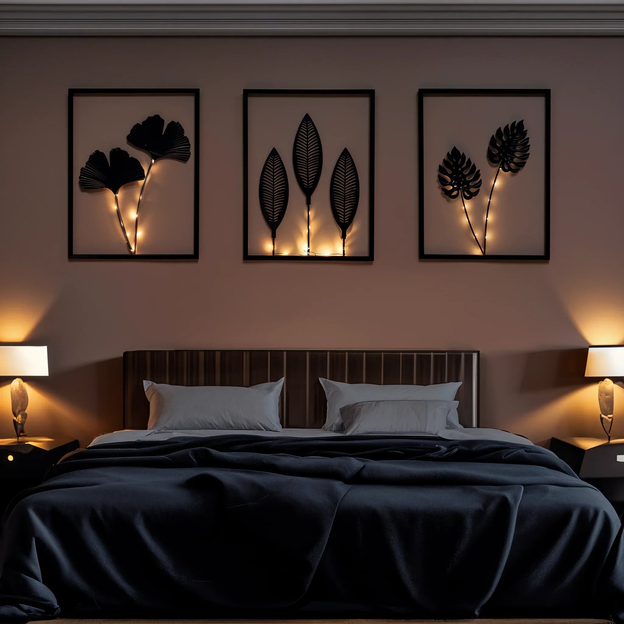 Lumen Leaf Illuminated Frame Set | Warm White LED Botanical Decor image 1