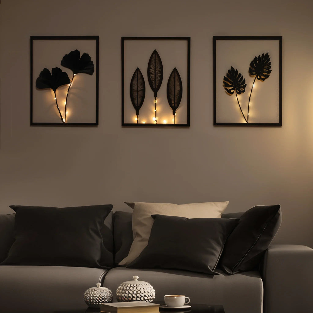 Lumen Leaf Illuminated Frame Set | Warm White LED Botanical Decor image 2