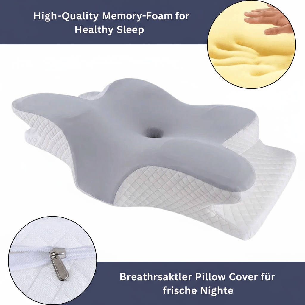Memory foam pillow shown with the foam core and removable zippered cover.