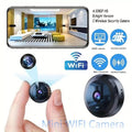 Mini WiFi security camera shown with its compact magnetic mounting base.