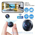 Mini WiFi security camera shown with its compact magnetic mounting base.