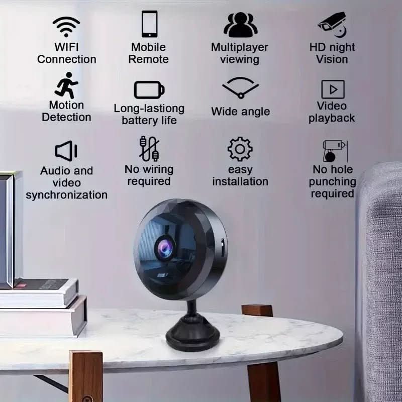 Mini WiFi security camera demonstrating infrared night vision.