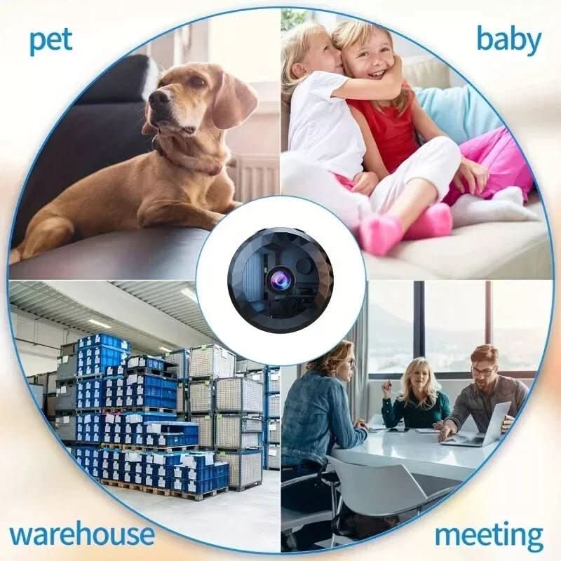 Mini WiFi security camera attached to a metal surface with its magnetic mount.