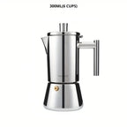 Three hundred milliliter stainless steel moka pot.