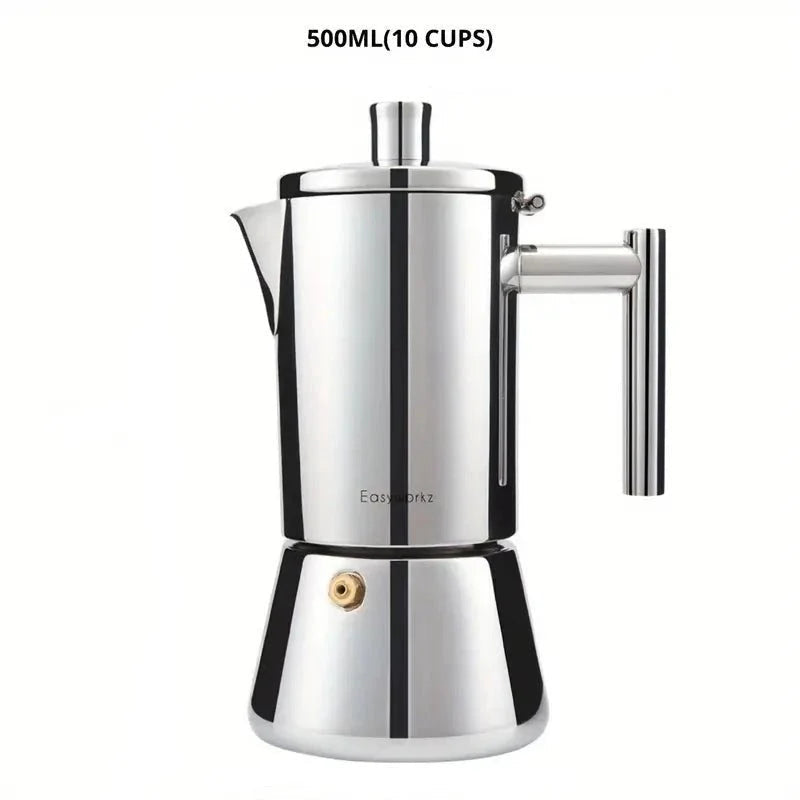 Five hundred milliliter stainless steel moka pot.