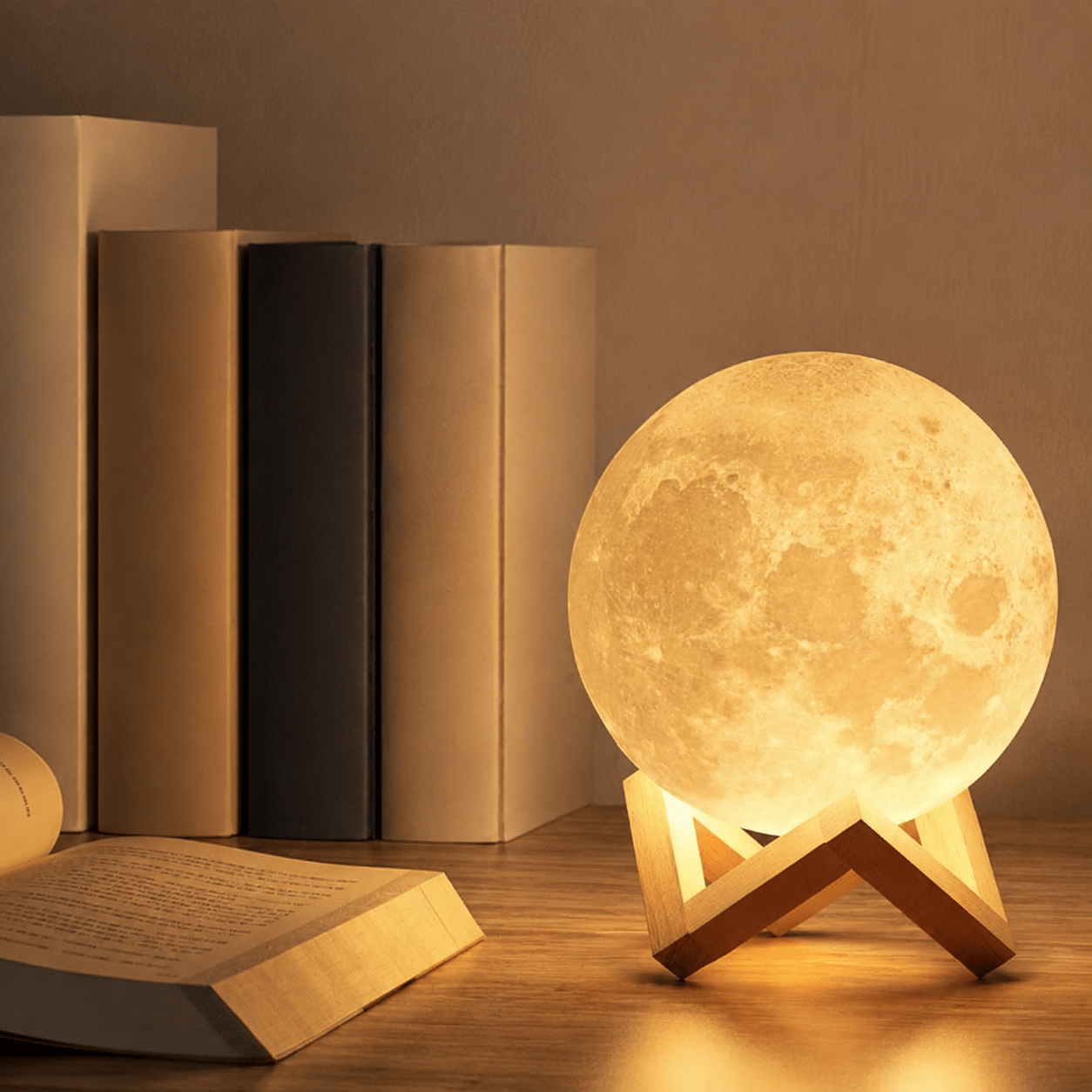 Lunar surface detail on white illuminated moon lamp