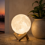 Rechargeable moon lamp with USB cable and wooden stand