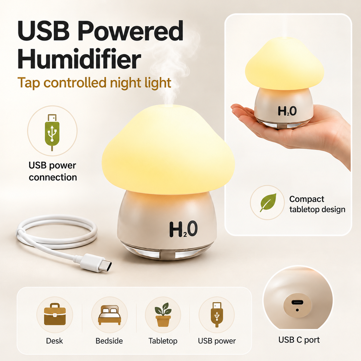 Mushroom humidifier board showing a USB C connection and the original product held in a hand