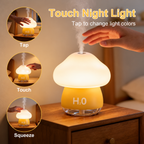 Mushroom humidifier touch light demonstration with three circular close ups