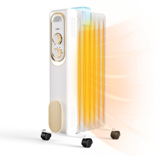 Oil Filled Radiator Heater | 1500W Design With Removable Water Tank, Thermostat, Black And White