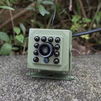 Green outdoor WiFi surveillance camera for bird observation, lifestyle view.