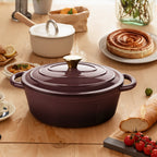 Burgundy oval Dutch oven with closed lid