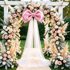 Oversized Christmas Bow — pink bow at a floral arch