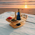 Portable Picnic Wine Table | Foldable Design, Wood, Natural Finish