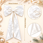 Pearl Detail Satin Christmas Bow — dimension graphic of the white bow