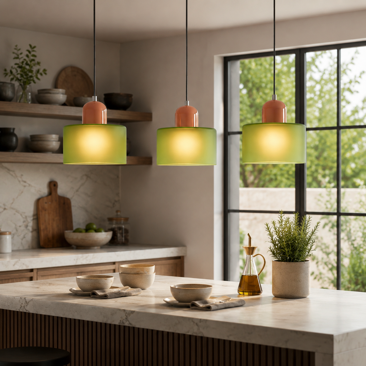 Bauhaus glass pendant light in a contemporary interior, gallery image 19.