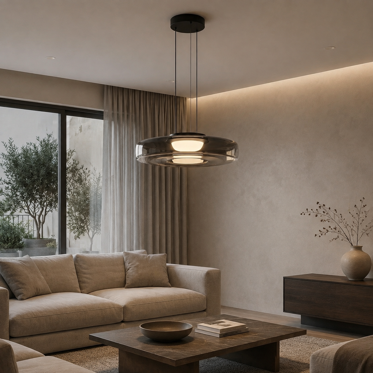Layered glass LED pendant light, gallery image 10.