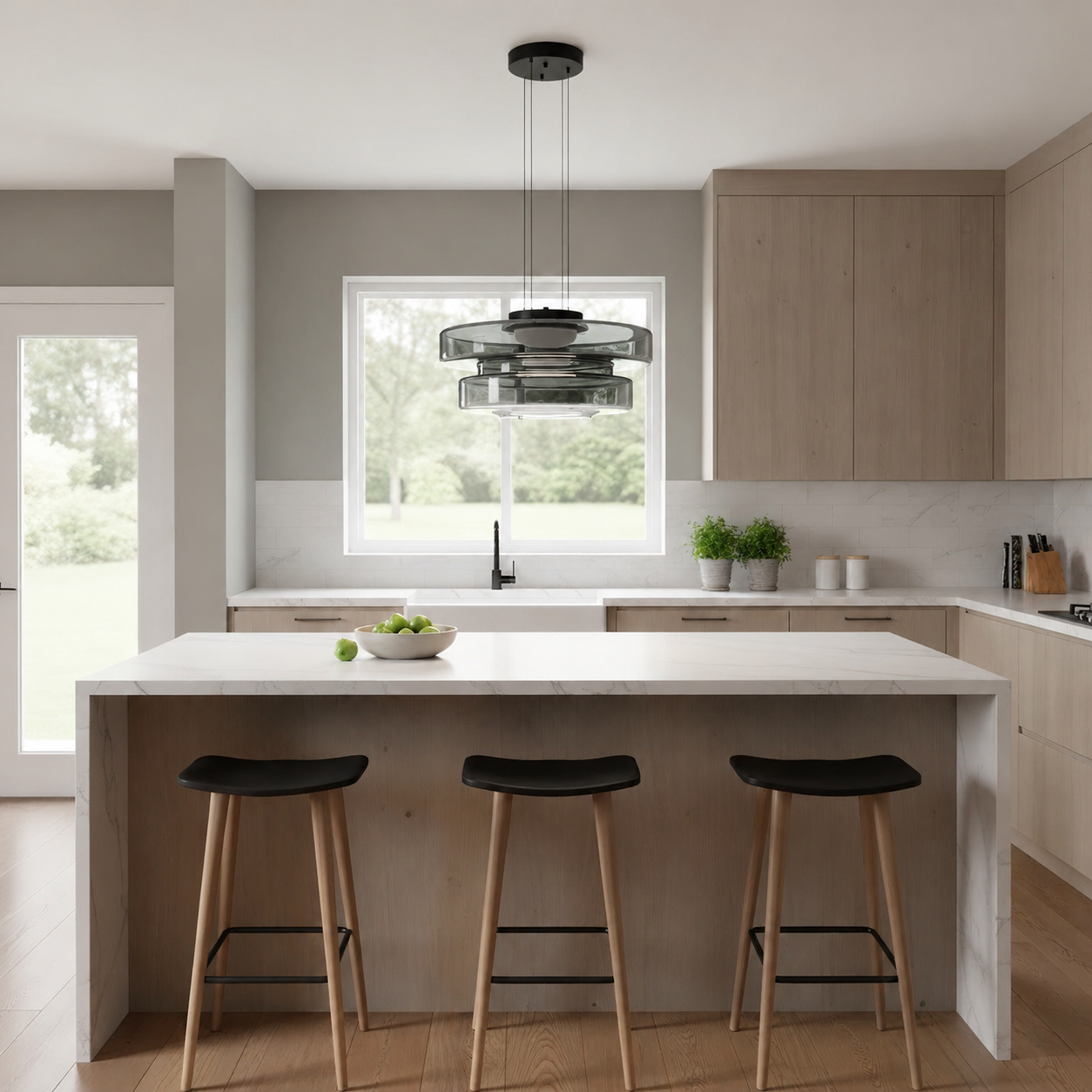 Layered glass LED pendant light, gallery image 16.