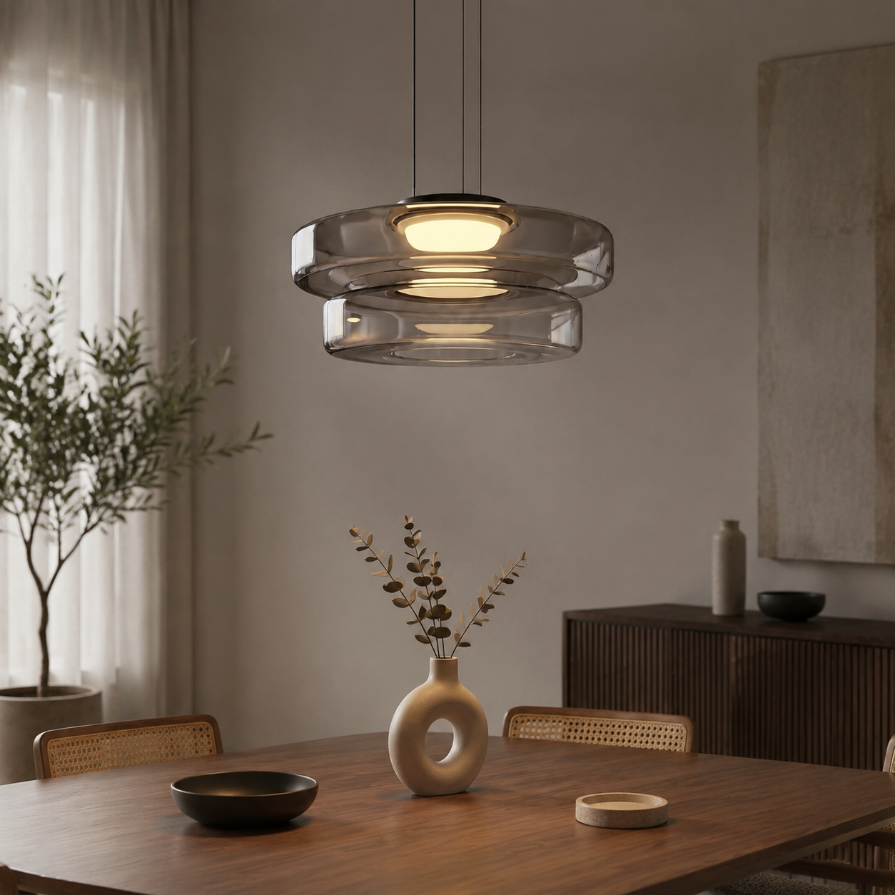 Layered glass LED pendant light, gallery image 5.