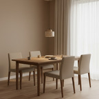 Pendant light with natural stone drum shade and dark walnut toned accent in a living space