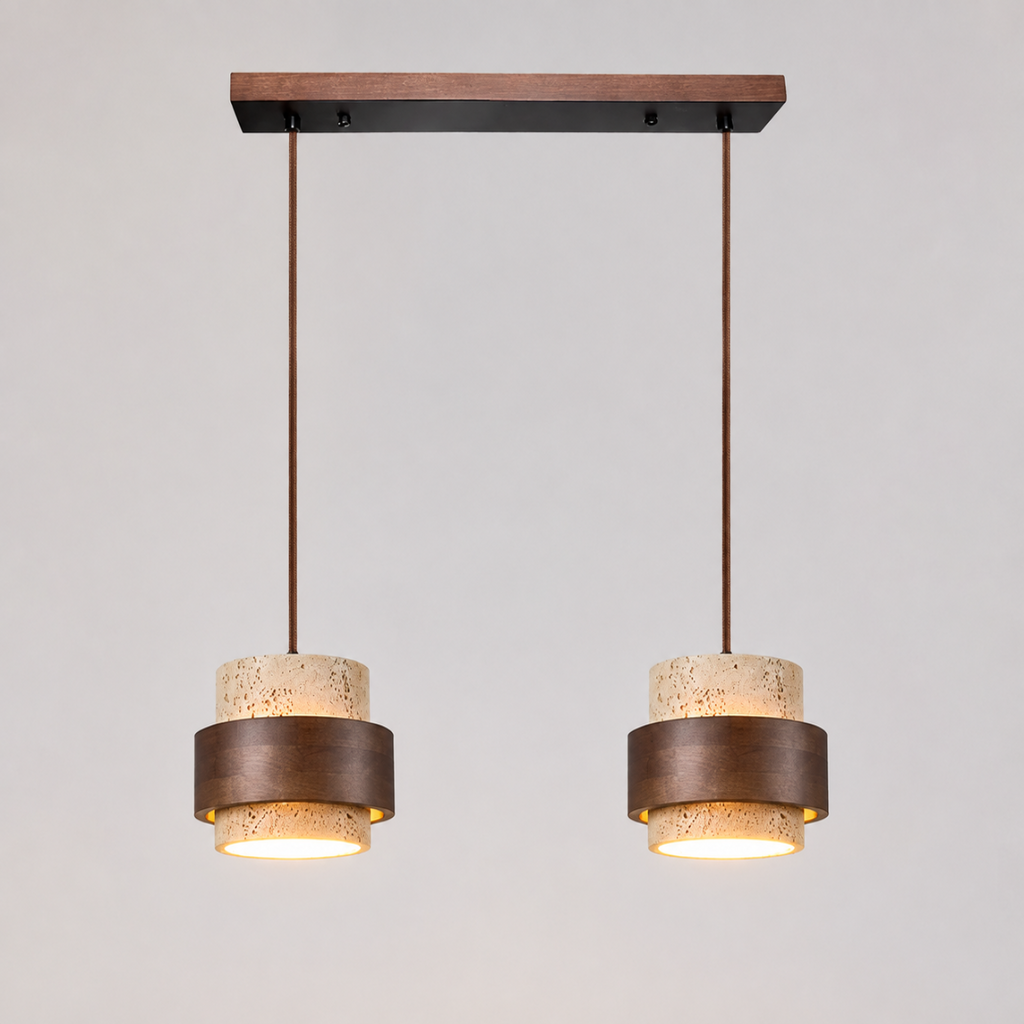 Pendant light with two hanging fixtures mounted to a rectangular ceiling canopy on a white background.