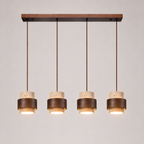 Pendant light with four hanging fixtures mounted to a rectangular ceiling canopy on a white background.