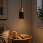 Pendant light shown beside a familiar household object to demonstrate its 10 by 20.5 cm body size.