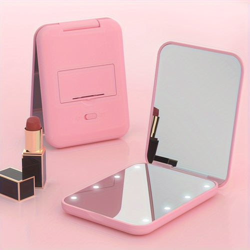 Pocket Makeup Mirror | Dual Magnification And LED Light, ABS And Glass, Pink And Green