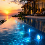 Waterproof pool light displayed underwater.