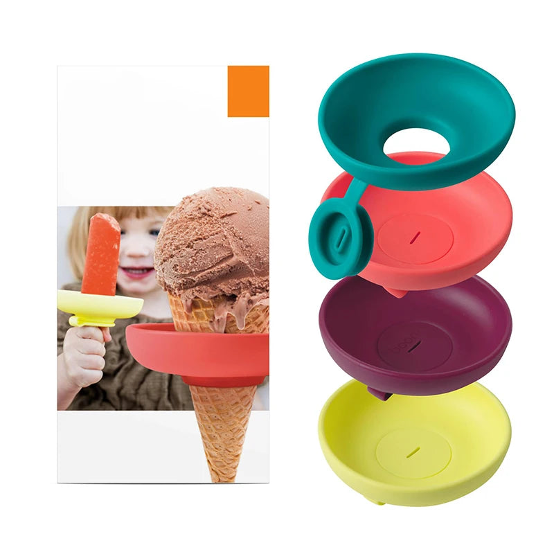 Popsicle holder shown in several colors with frozen treat examples