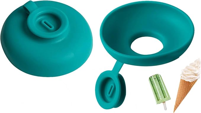 Blue popsicle holder shown from two sides with treat examples