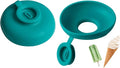 Blue popsicle holder shown from two sides with treat examples