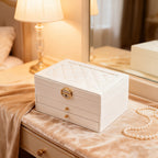 Closed white three layer jewelry box
