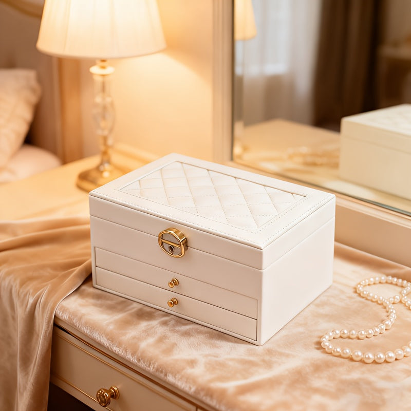 Closed white three layer jewelry box