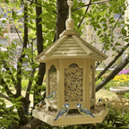 Rustic Garden Birdhouse | Integrated Water Bowl, Wood, Natural Finish
