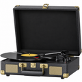 Black suitcase record player with gold hardware