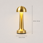 Gold dome table lamp shown with height and base measurement lines.