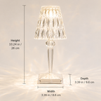 Table lamp dimensions graphic showing labeled height, width, and base depth around the product.