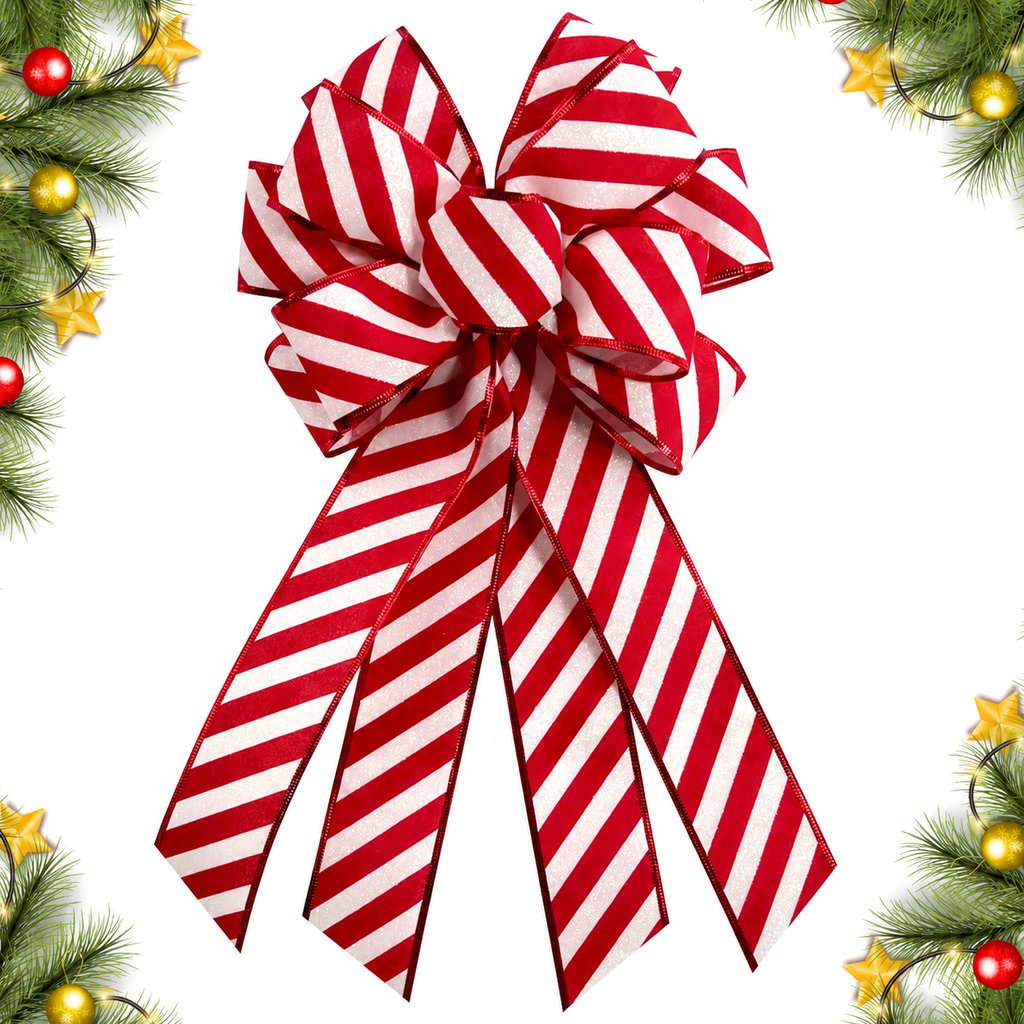Red And White Striped Christmas Bow — red and white striped ribbon bow