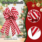 Red And White Striped Christmas Bow — product dimension and ribbon detail diagram