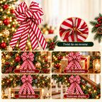 Red And White Striped Christmas Bow — twist tie attachment and decoration examples