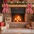 Red And White Striped Christmas Bow — striped bows on a fireplace