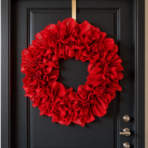 Red Ruffle Christmas Wreath | Layered Decorative Folds For Door Displays, 15.7 In