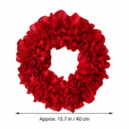 Red ruffle Christmas wreath size guide showing approximately 15.7 inches or 40 centimeters